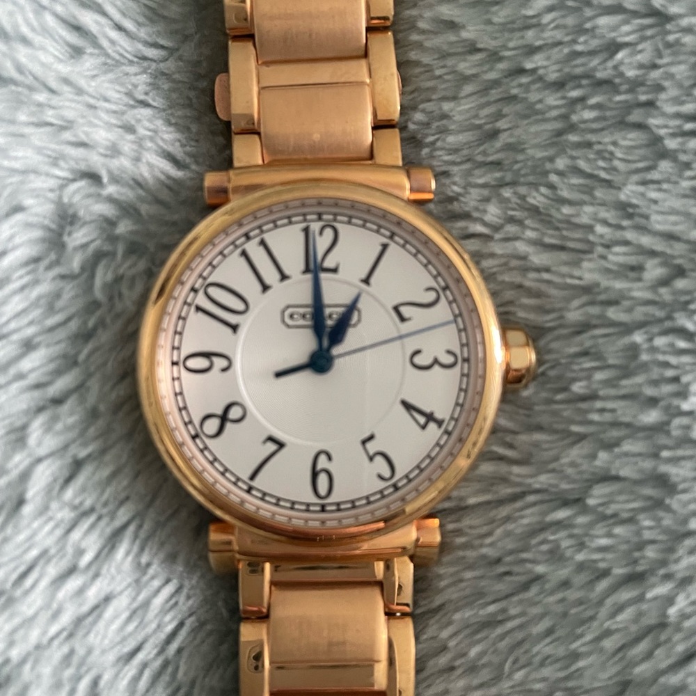 Beautiful gently worn Rose Gold Coach watch. Rose gold with blue hands..! Fab..!